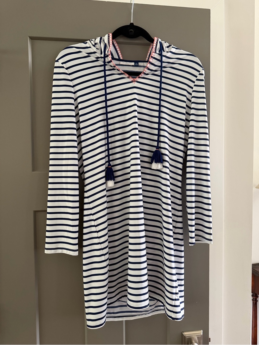 Cabana Life Small Striped Navy and White Hooded Tunic Dress / Cover up